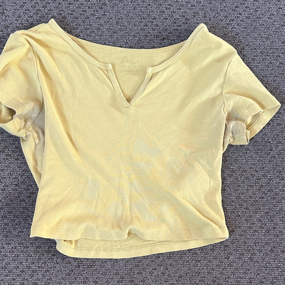 Brandy Melville Light Yellow V-Neck Tee